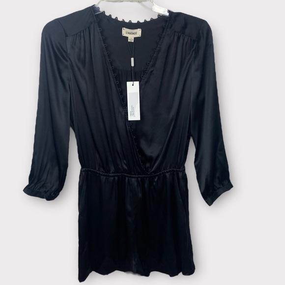 NEW L’AGENCE silk blend romper trim loop size 2 black bracelet s… - Picture 1 of 8